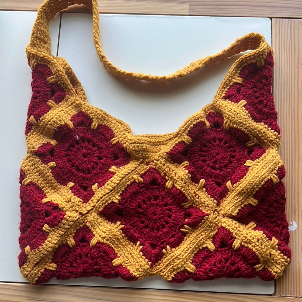 Handcrafted Red and Yellow Crochet Bag